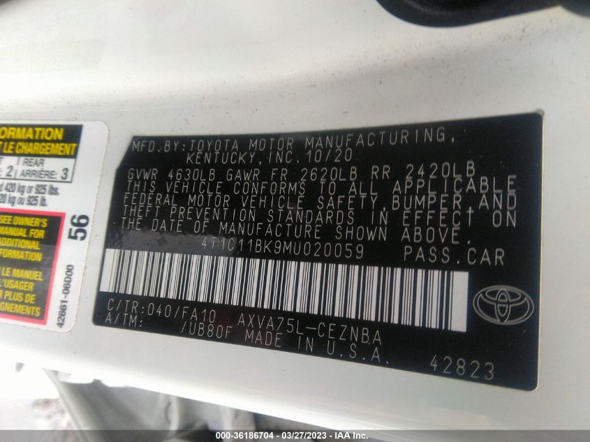 2021 TOYOTA CAMRY LE - 4T1C11BK9MU020059