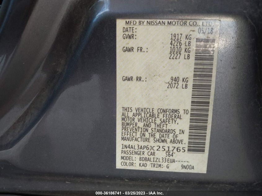 2018 NISSAN ALTIMA 2.5 SV - 1N4AL3AP6JC251765