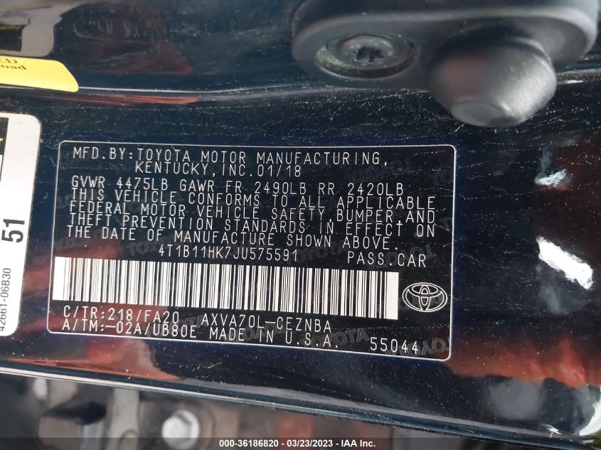 2018 TOYOTA CAMRY LE/SE/XLE/L - 4T1B11HK7JU575591