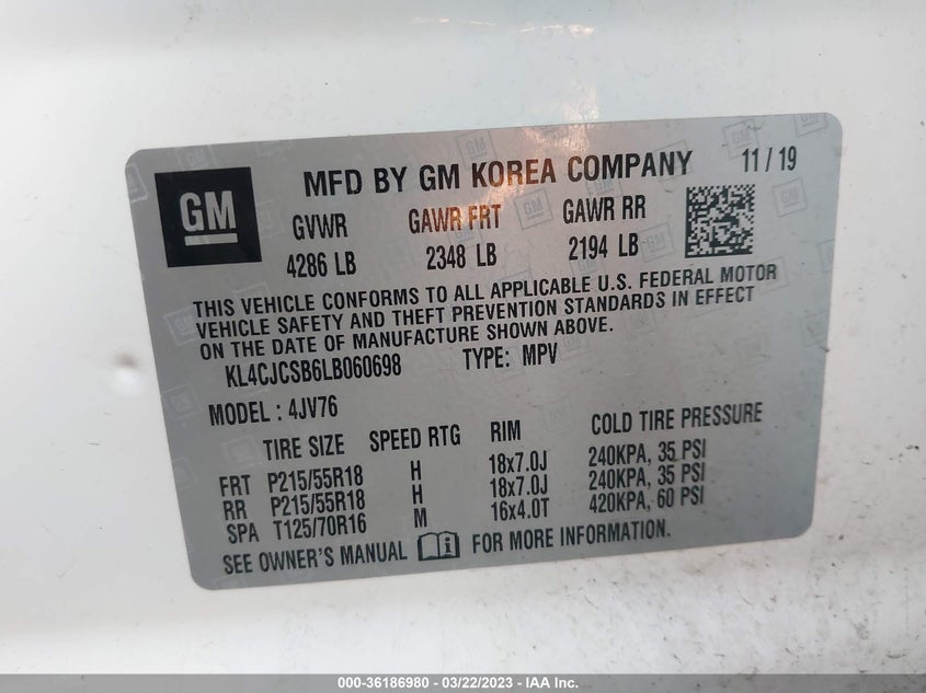 VIN KL4CJCSB6LB060698 2020 BUICK ENCORE ESSENCE