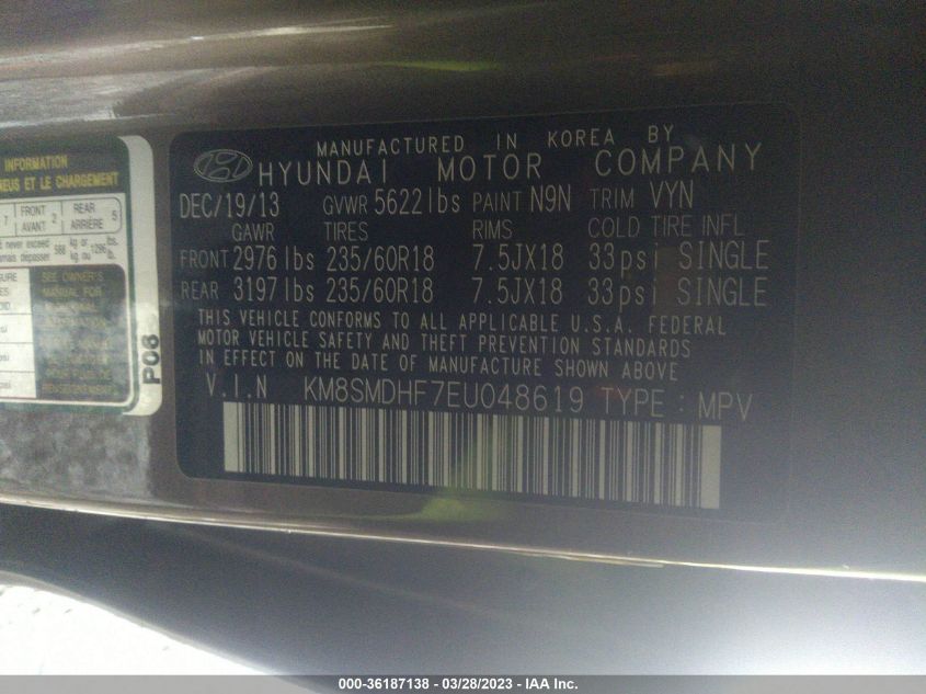 2014 HYUNDAI SANTA FE GLS - KM8SMDHF7EU048619