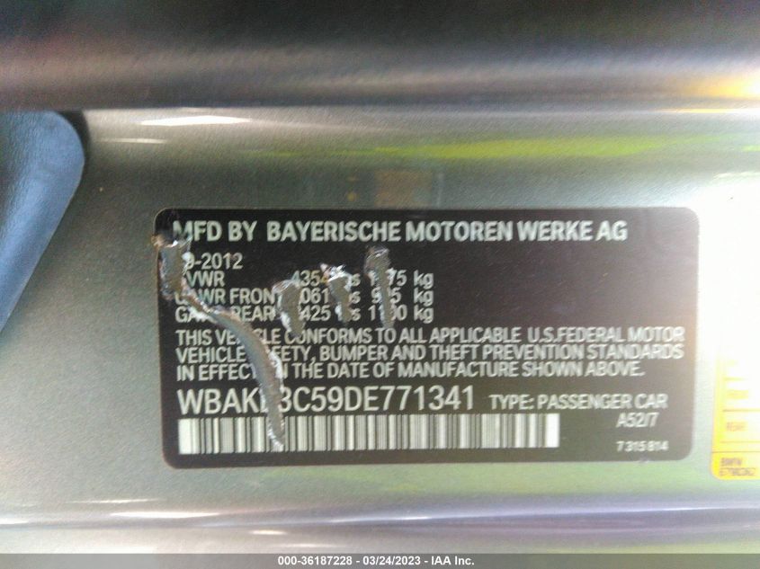 2013 BMW 3 SERIES 328I - WBAKE3C59DE771341