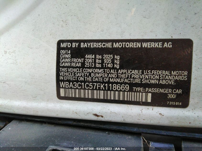 2015 BMW 3 SERIES 328I - WBA3C1C57FK118669