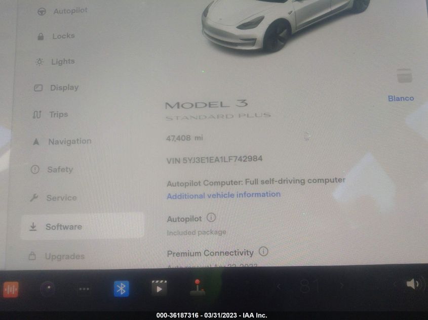 2020 TESLA MODEL 3 STANDARD RANGE - 5YJ3E1EA1LF742984