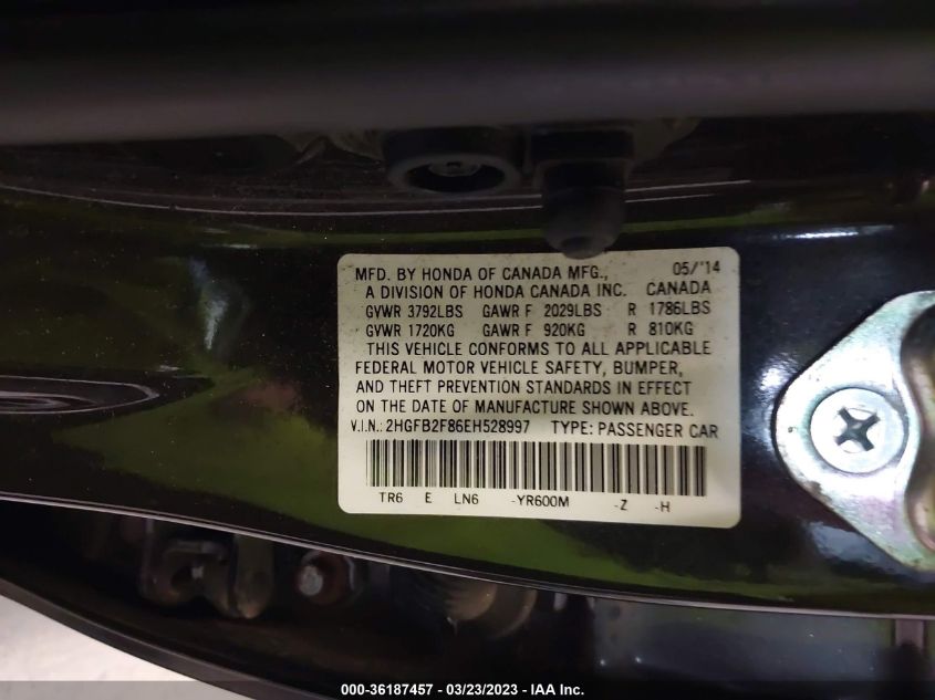 2014 HONDA CIVIC SEDAN EX - 2HGFB2F86EH528997