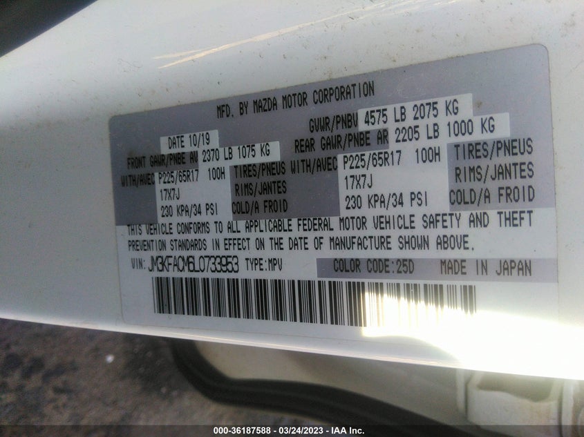 VIN JM3KFACM6L0733953 2020 MAZDA CX-5 TOURING