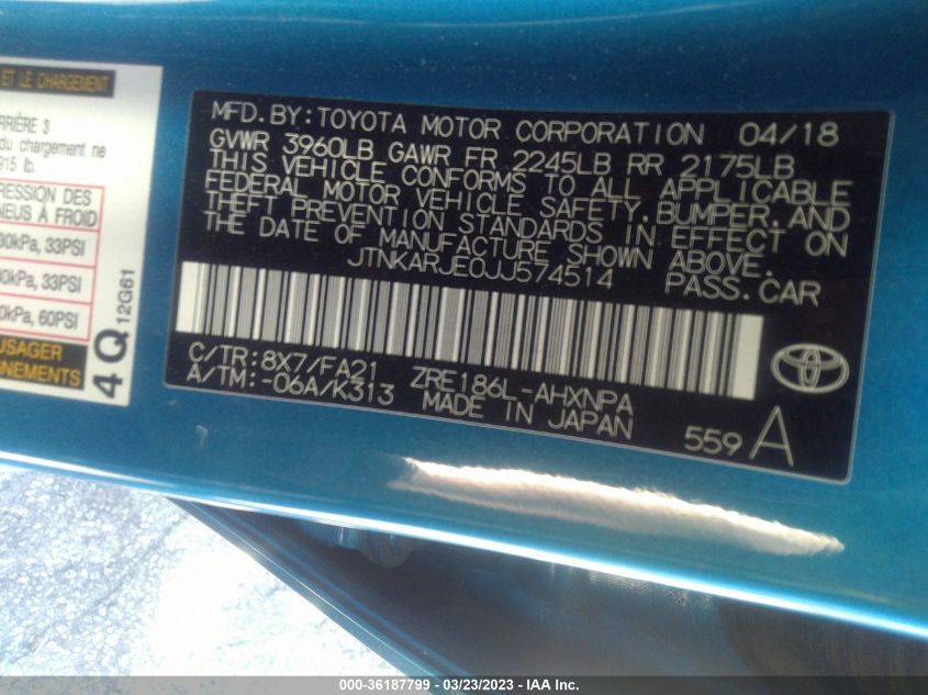 2018 TOYOTA COROLLA IM - JTNKARJE0JJ574514