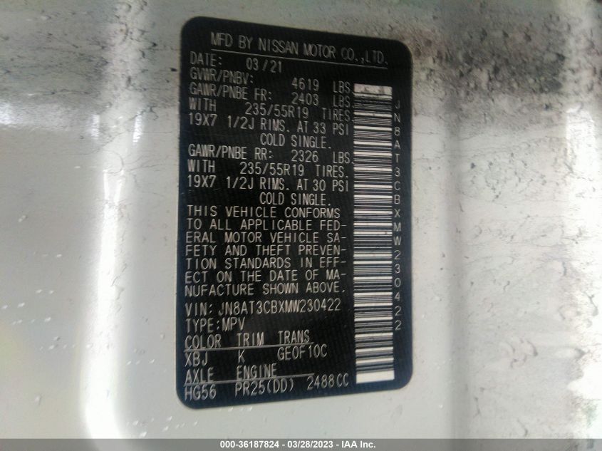 2021 NISSAN ROGUE SL - JN8AT3CBXMW230422