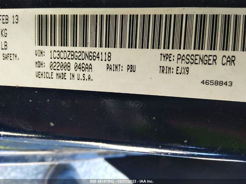 2013 DODGE AVENGER R/T - 1C3CDZBG2DN664118