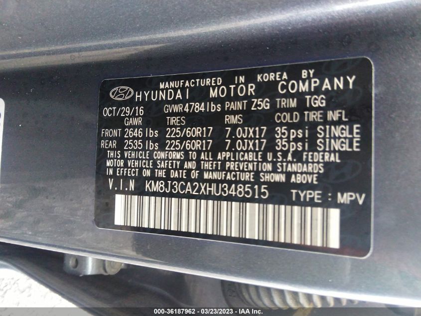 2017 HYUNDAI TUCSON ECO - KM8J3CA2XHU348515