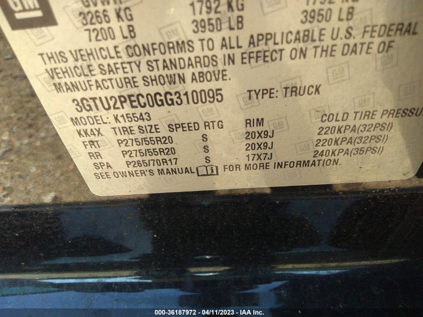 2016 GMC SIERRA 1500 DENALI - 3GTU2PEC0GG310095