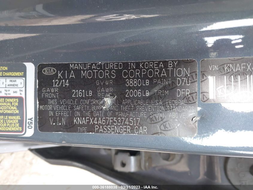 2015 KIA FORTE LX - KNAFX4A67F5374517