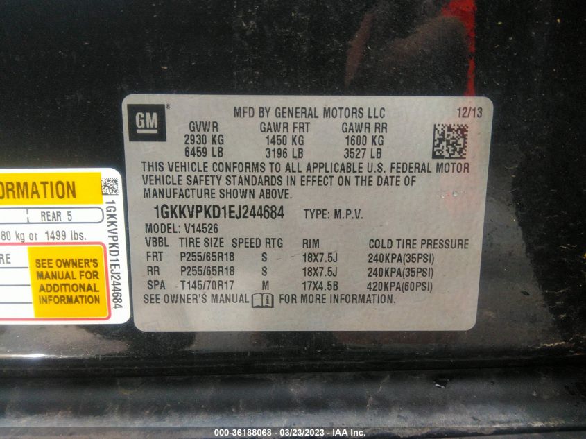 2014 GMC ACADIA SLE - 1GKKVPKD1EJ244684