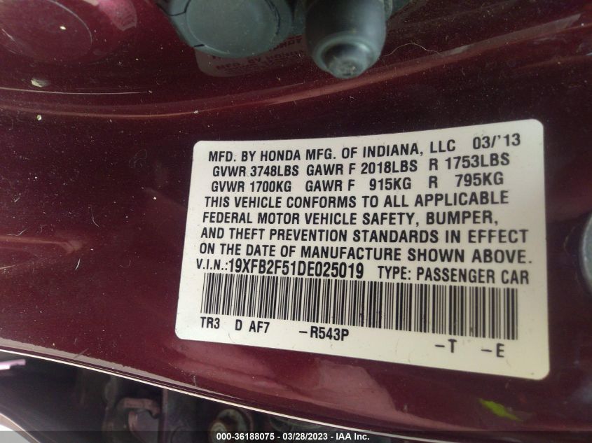 2013 HONDA CIVIC SDN LX - 19XFB2F51DE025019