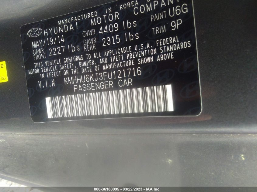 2015 HYUNDAI GENESIS COUPE 3.8L ULTIMATE KMHHU6KJ3FU121716