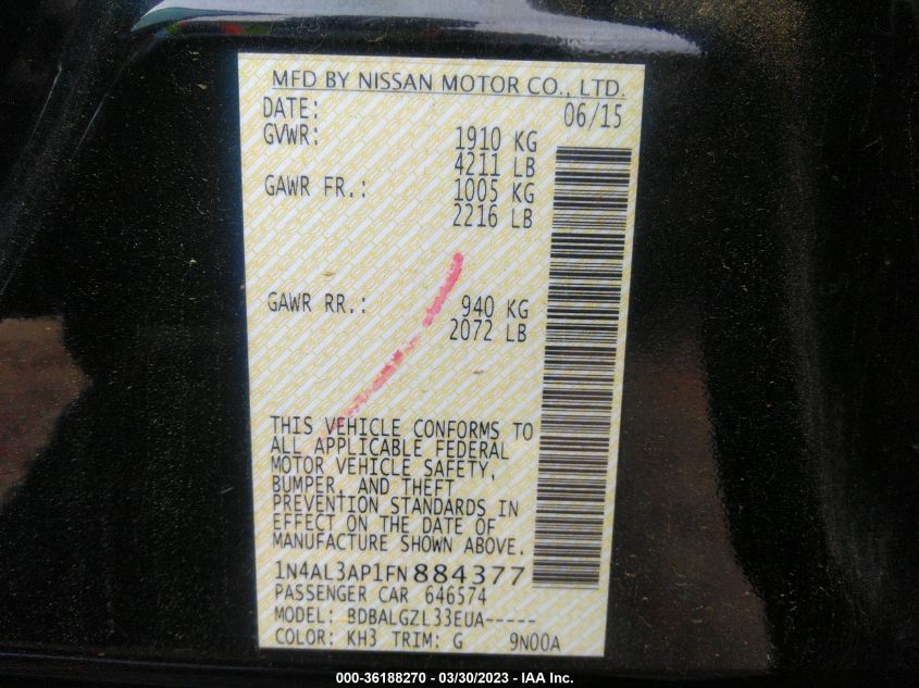 2015 NISSAN ALTIMA 2.5 - 1N4AL3AP1FNHH4377