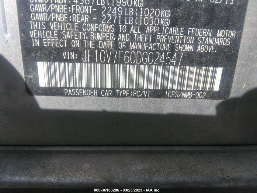 2013 SUBARU IMPREZA SEDAN WRX WRX LIMITED JF1GV7F60DG024547