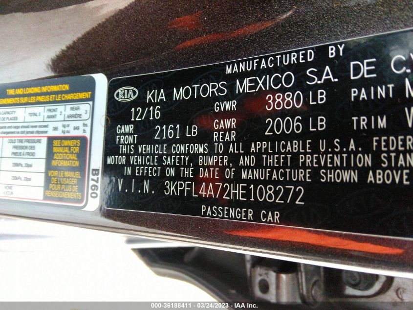 2017 KIA FORTE LX - 3KPFL4A72HE108272