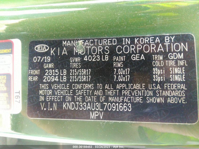 2020 KIA SOUL EX - KNDJ33AU3L7091663