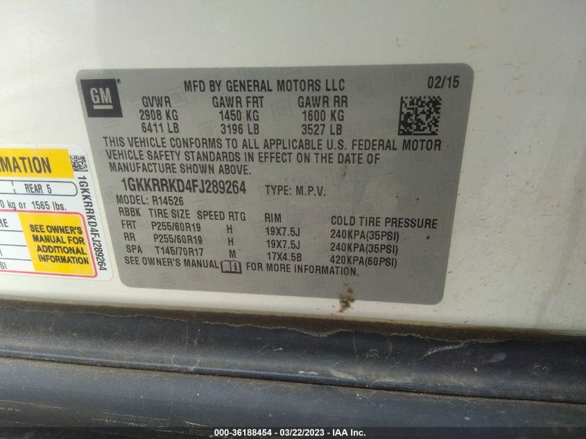 2015 GMC ACADIA SLT - 1GKKRRKD4FJ289264