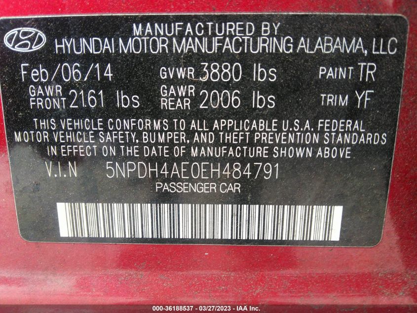 2014 HYUNDAI ELANTRA SE - 5NPDH4AE0EH484791