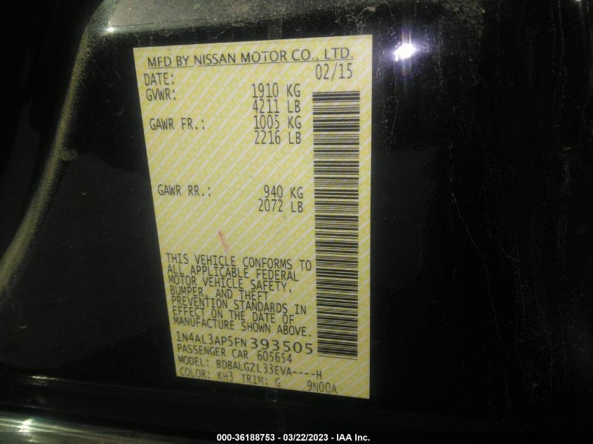 2015 NISSAN ALTIMA 2.5 S - 1N4AL3AP5FN393505