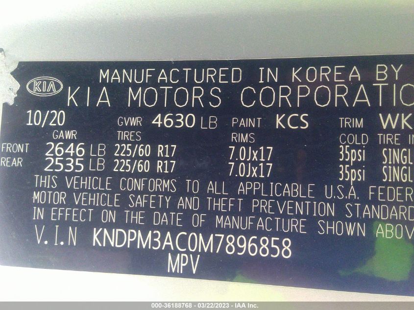 2021 KIA SPORTAGE LX - KNDPM3AC0M7896858