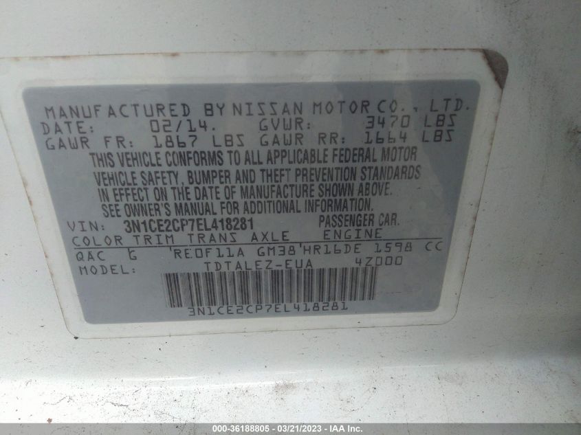 2014 NISSAN VERSA NOTE SV - 3N1CE2CP7EL418281