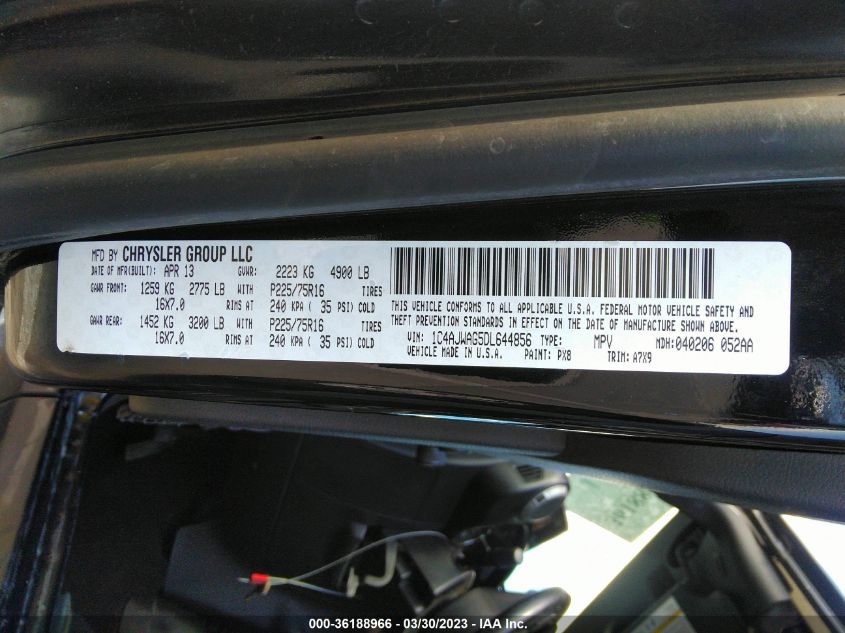 2013 JEEP WRANGLER SPORT - 1C4AJWAG5DL644856