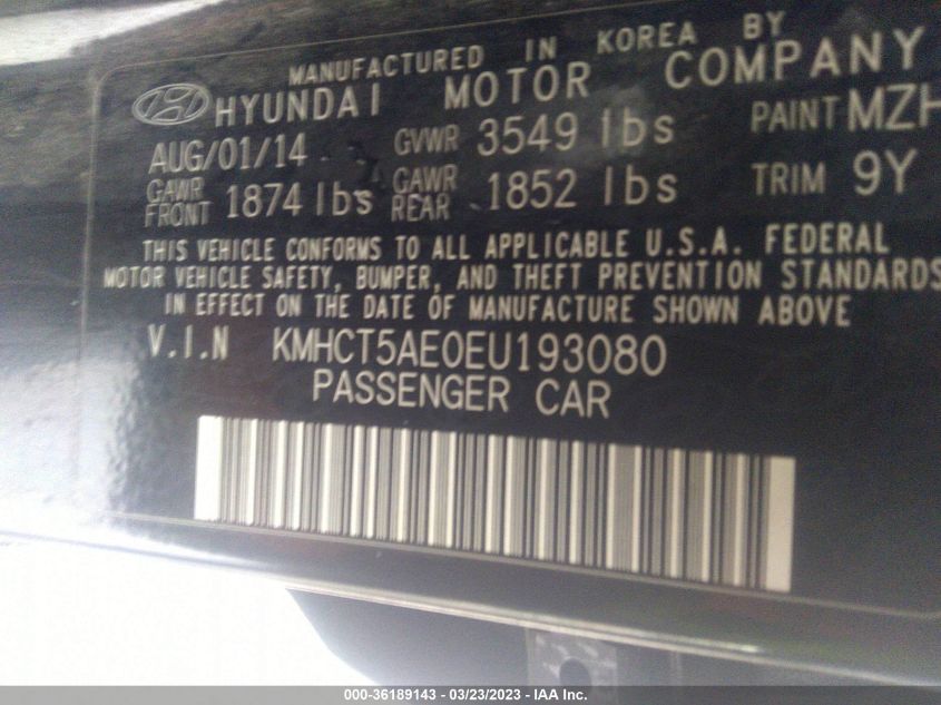 2014 HYUNDAI ACCENT GS - KMHCT5AE0EU193080