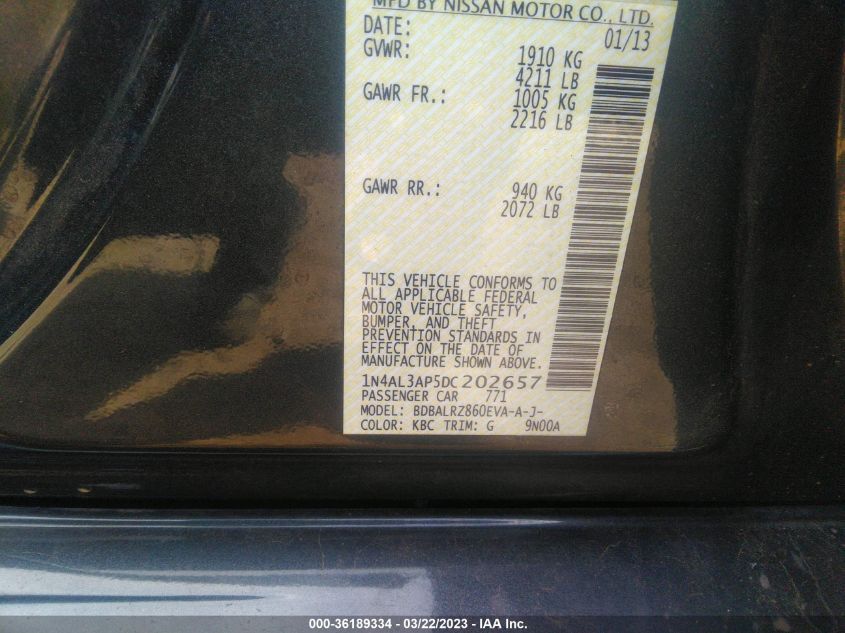 2013 NISSAN ALTIMA 2.5 S - 1N4AL3AP5DC202657