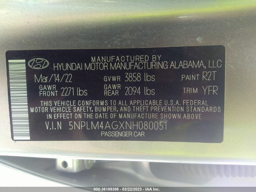 2022 HYUNDAI ELANTRA SEL - 5NPLM4AGXNH080051