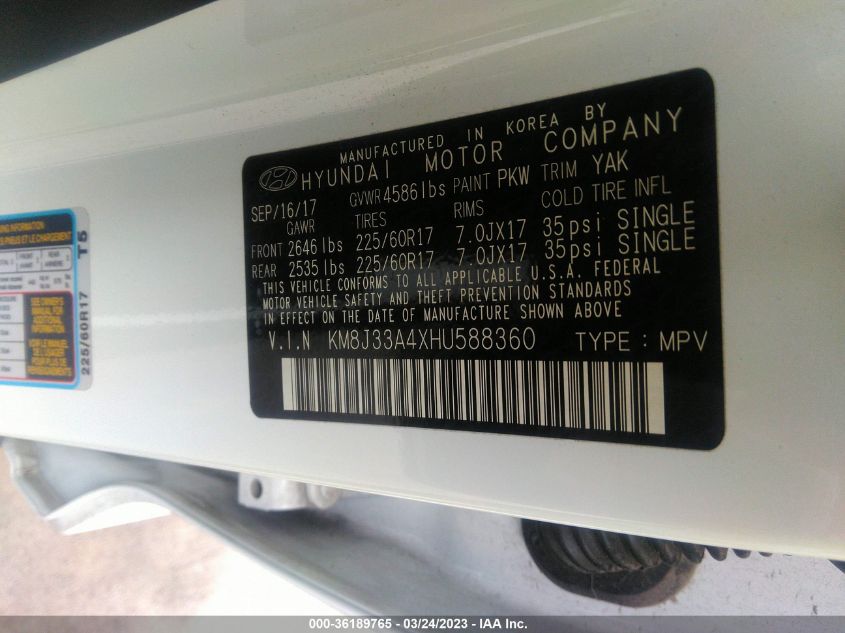 2017 HYUNDAI TUCSON SE - KM8J33A4XHU588360