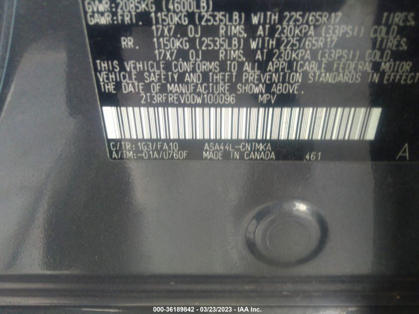 2013 TOYOTA RAV4 XLE - 2T3RFREV0DW100096