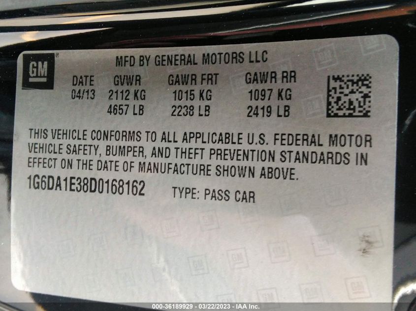 2013 CADILLAC CTS COUPE 1G6DA1E38D0168162