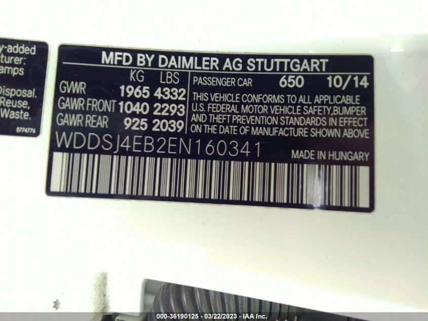 2014 MERCEDES-BENZ CLA-CLASS CLA 250 - WDDSJ4EB2EN160341