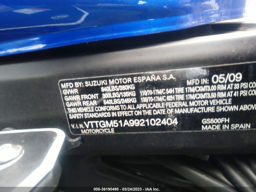 2009 SUZUKI GS500 - VTTGM51A992102404
