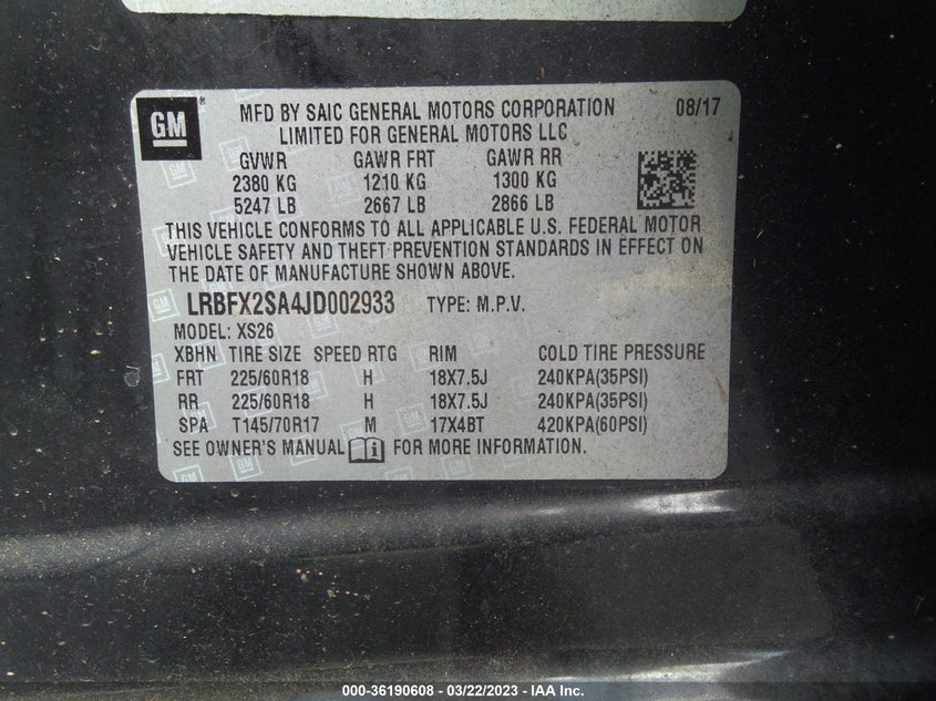 VIN LRBFX2SA4JD002933 2018 BUICK ENVISION ESSENCE