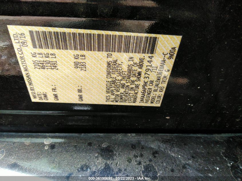 2017 NISSAN MAXIMA SL - 1N4AA6AP9HC379144