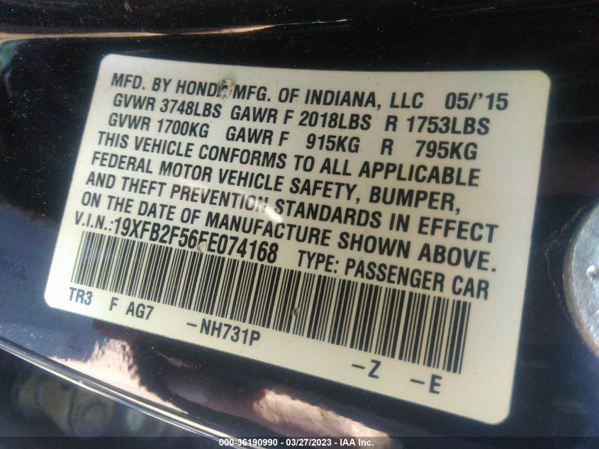 2015 HONDA CIVIC SEDAN LX - 19XFB2F56FE074168