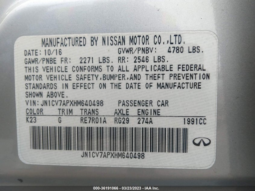 VIN JN1CV7APXHM640498 2017 INFINITI Q50 2.0T PREMIUM