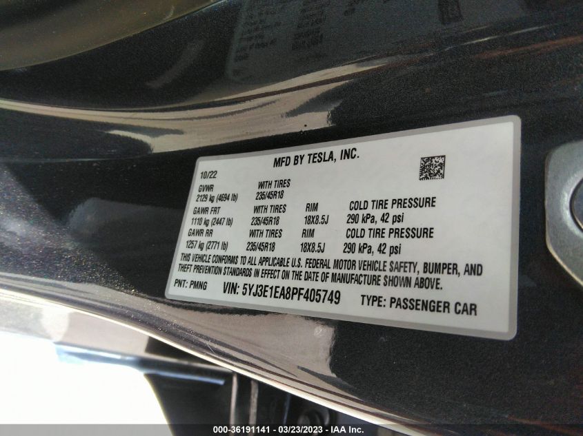 2023 TESLA MODEL 3 - 5YJ3E1EA8PF405749