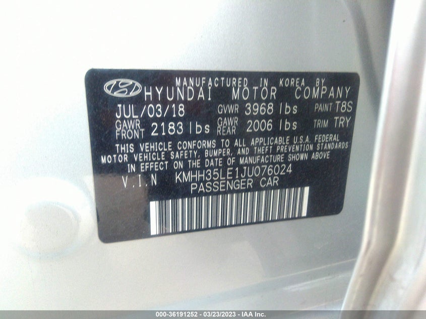 VIN KMHH35LE1JU076024 2018 HYUNDAI ELANTRA GT