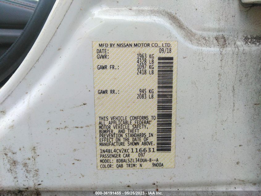 2019 NISSAN ALTIMA 2.5 SR - 1N4BL4CV2KC116631
