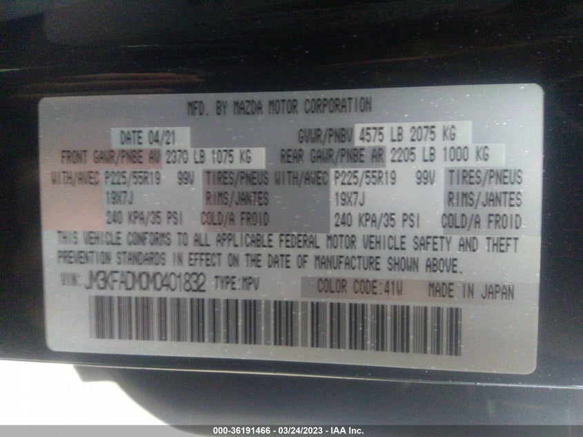 VIN JM3KFADM0M0401832 2021 MAZDA CX-5 GRAND TOURING