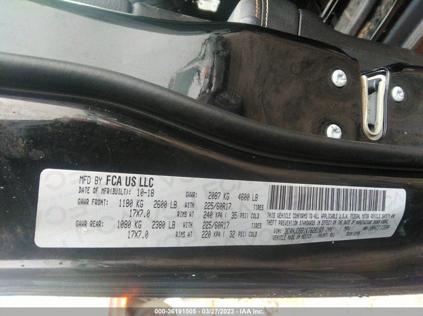 VIN 3C4NJDBB1KT628163 2019 JEEP COMPASS LATITUDE