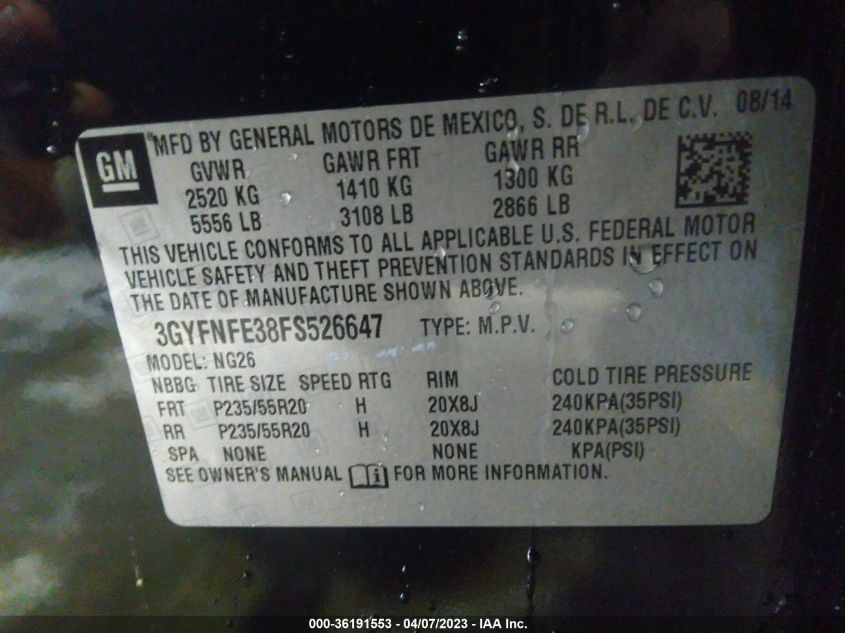 2015 CADILLAC SRX PERFORMANCE COLLECTION - 3GYFNFE38FS526647