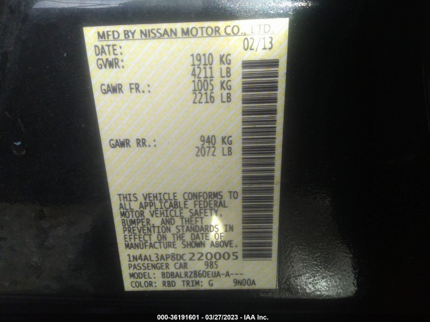 2013 NISSAN ALTIMA 2.5 S - 1N4AL3AP8DC220005
