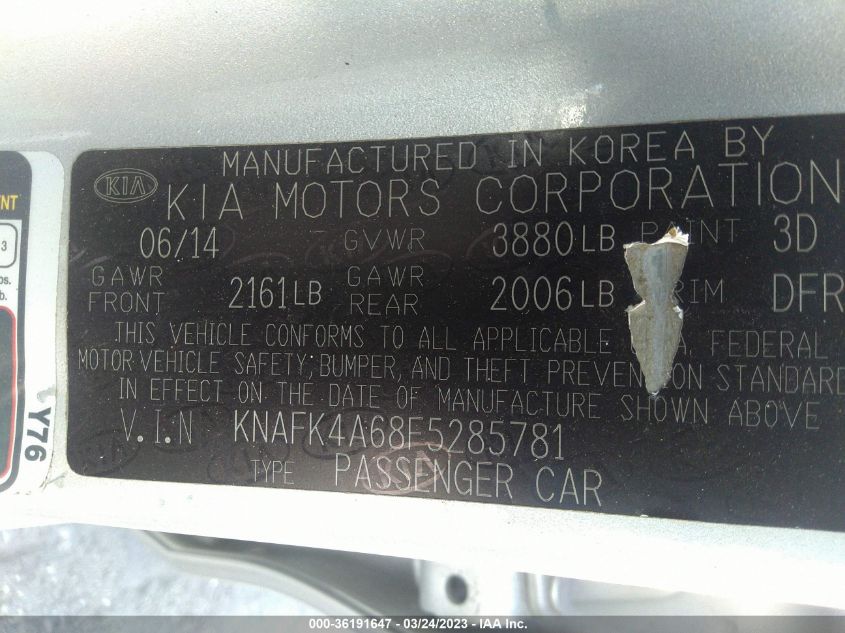 2015 KIA FORTE LX - KNAFK4A68F5285781