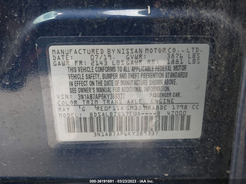 2019 NISSAN SENTRA S - 3N1AB7AP6KY389337